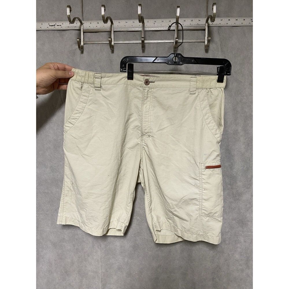 Simms Shorts Men L Beige Nylon Outdoor‎ Fishing 3XDRY Zip Pockets Elastic Waist